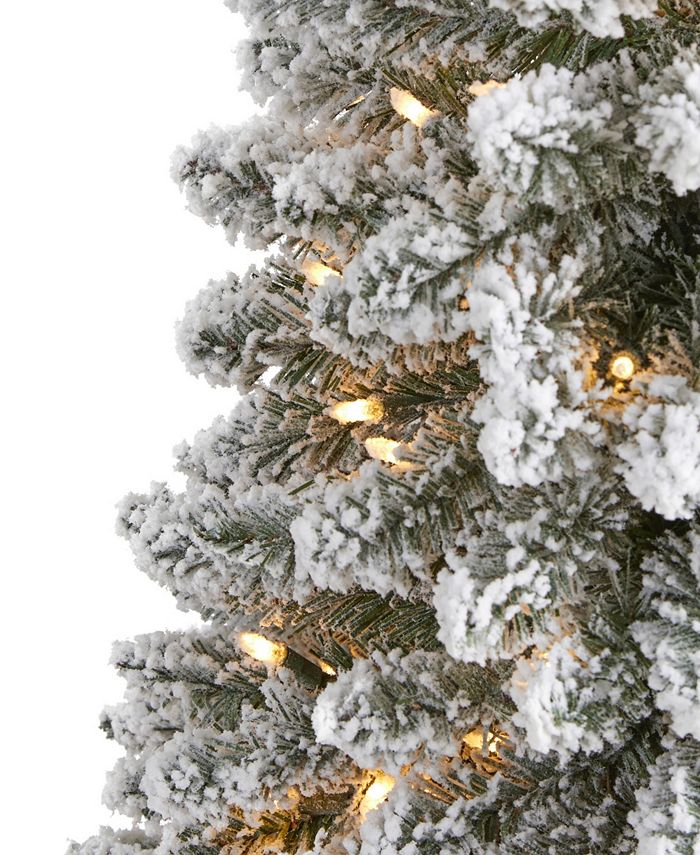 Nearly Natural Flocked Pencil Artificial Christmas Tree with Lights and ...