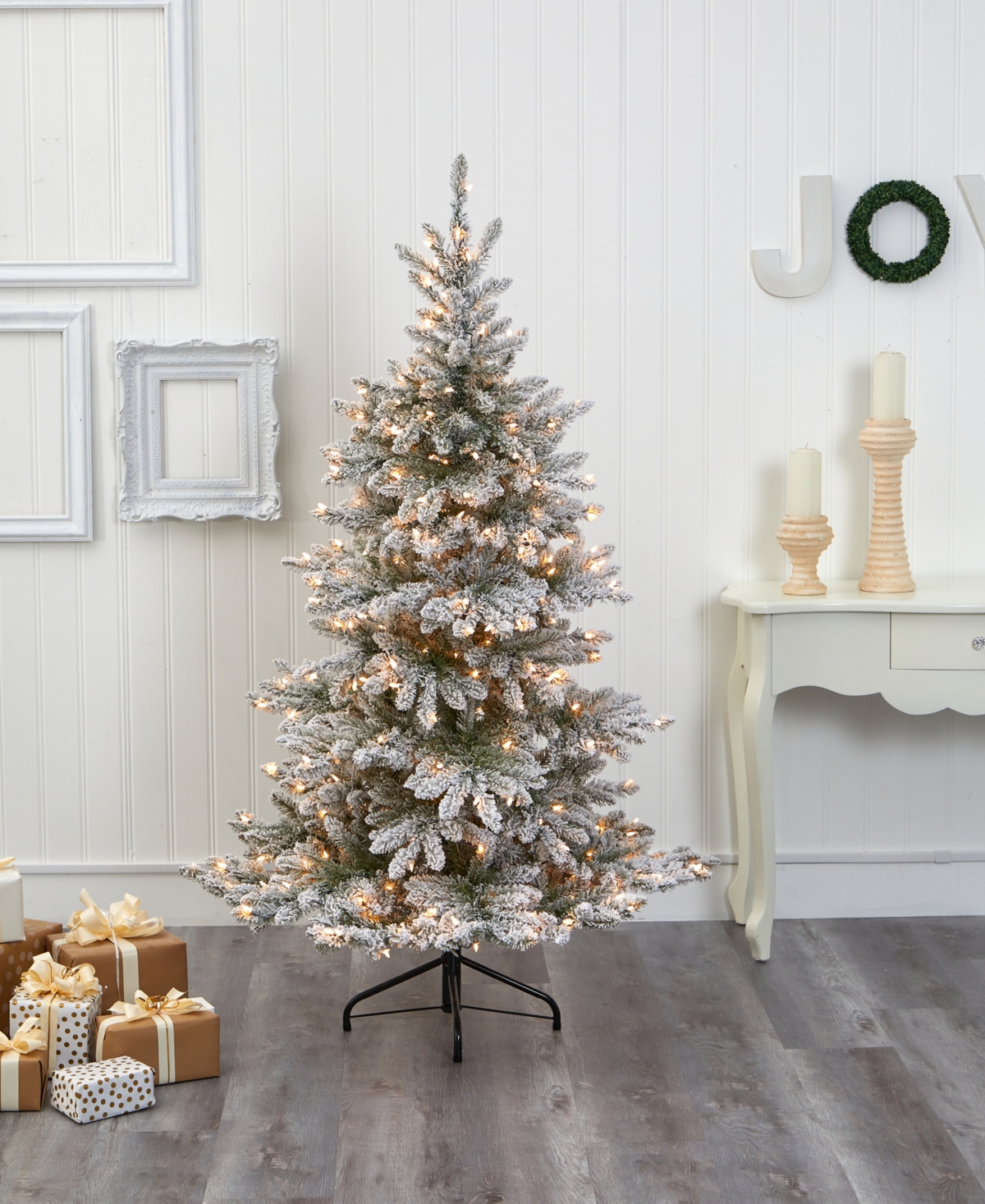 Flocked West Virginia Spruce Artificial Christmas Tree with Lights and Bendable Branches, 72"