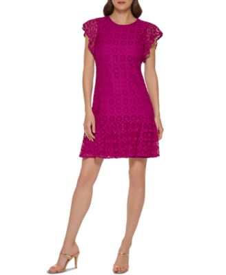 DKNY Women's Flutter-Sleeve Lace Dress - Macy's