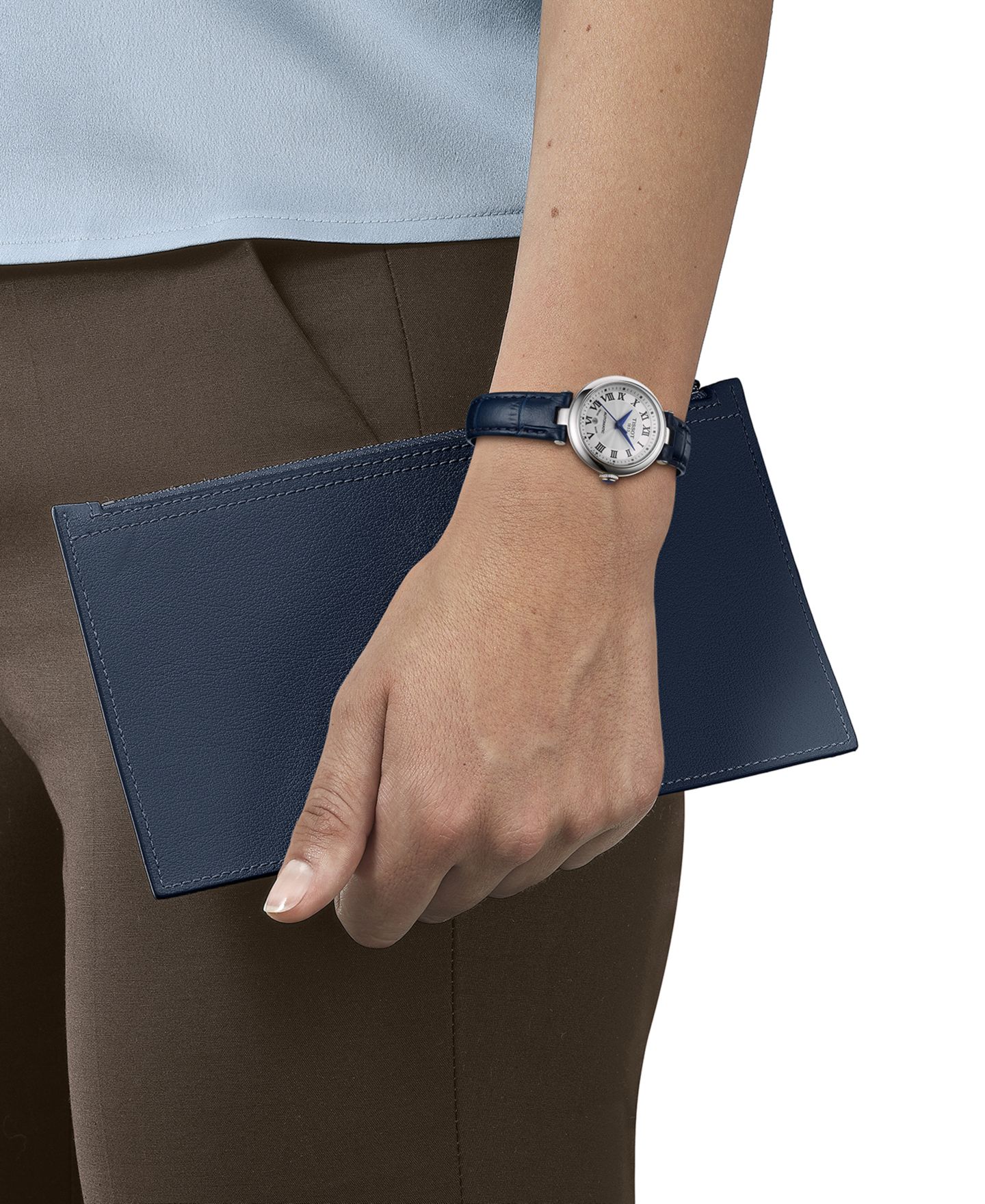 Женские часы Tissot Swiss Automatic Bellissima Blue Leather Strap Watch 29mm — фото 5