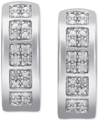 Men's Diamond Small Huggie Hoop Earrings (1/20 ct. t.w.) in Sterling Silver, 0.62"
