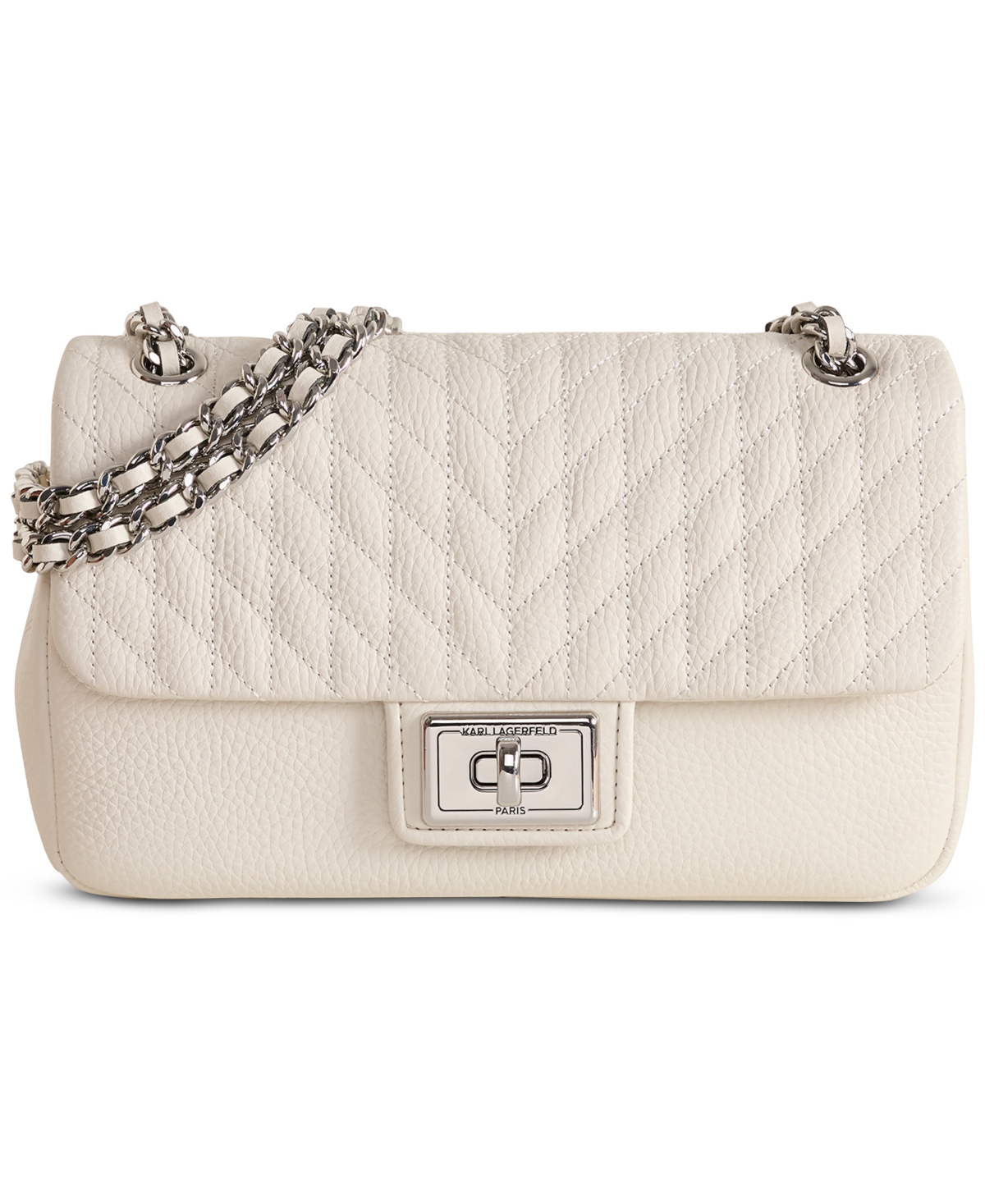 Karl Lagerfeld Leather Shoulder Bag In White W,silver