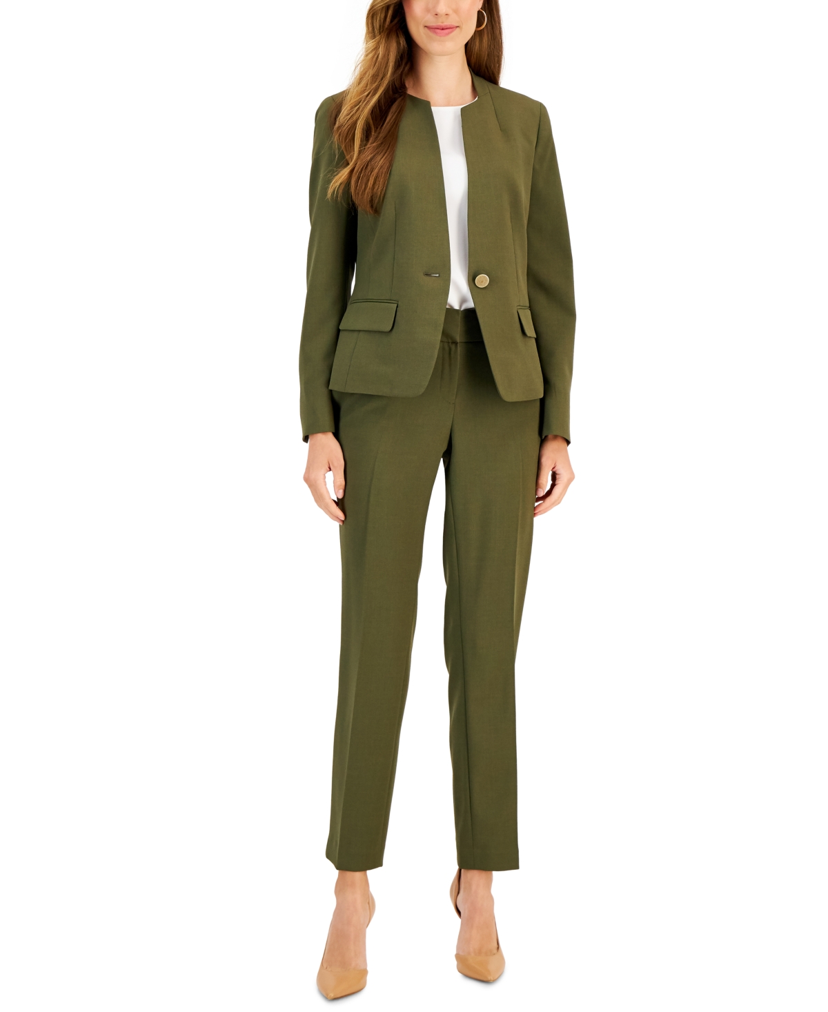 Le Suit Single-button Blazer And Slim-fit Pantsuit, Regular And Petite Sizes In Plum