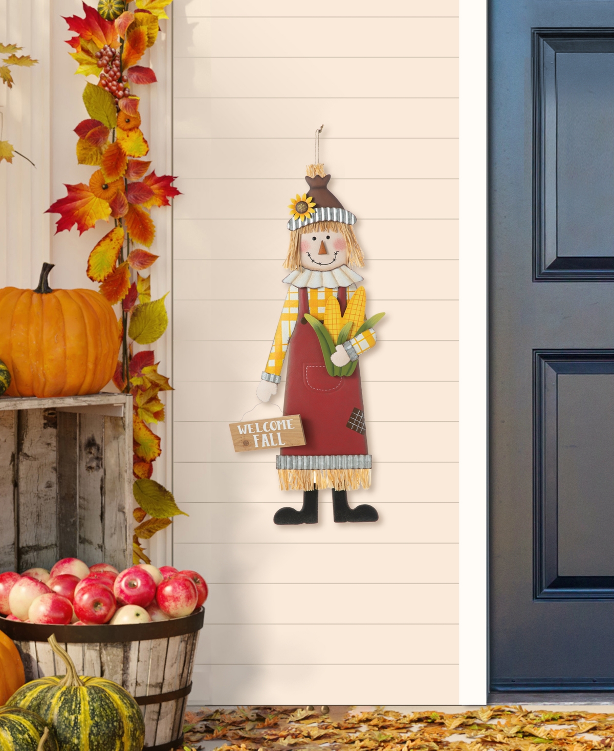 Glitzhome Metal Scarecrow Yard Stake Standing Hanging Sign,