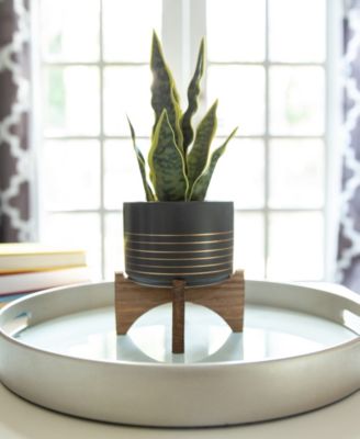 Ceramic Planter on Wood Stand, 5.5"