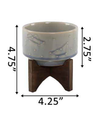 Constellation Ceramic Planter Pot on Wood Stand, 4.25"