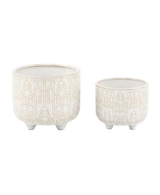 Vintage-like Footed Ceramic Planter, Set of 2