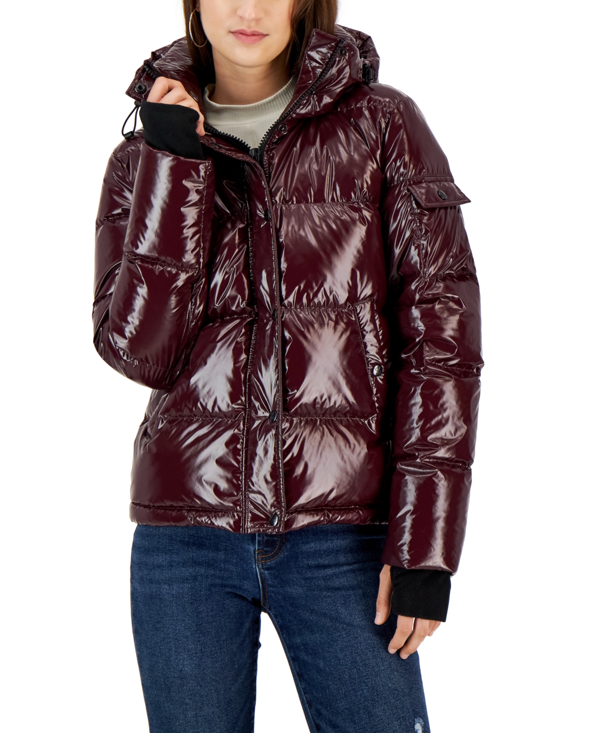 Ella Lacquer Hooded Down Puffer Coat - Cabernet