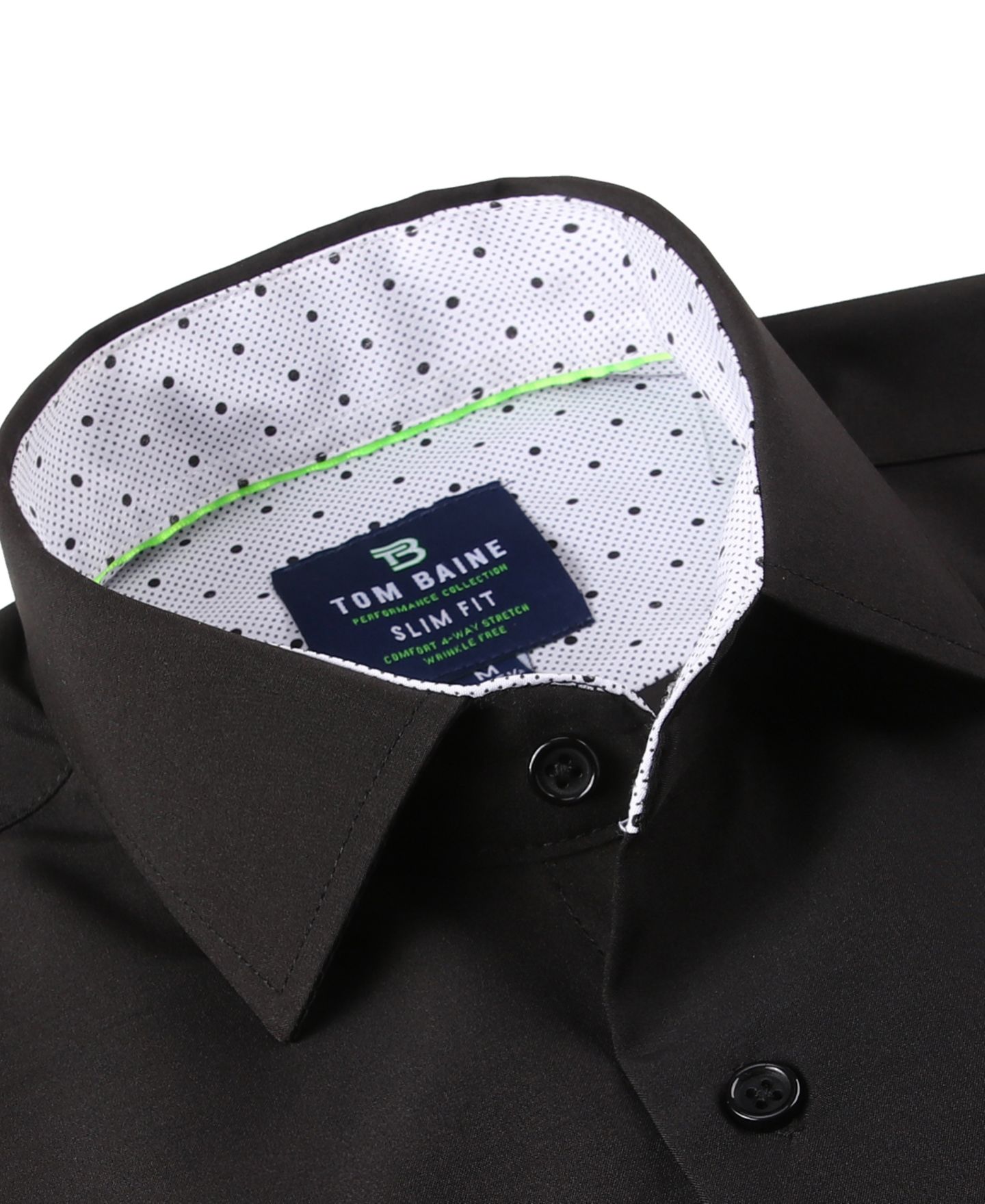 Мужская рубашка Tom Baine Slim Fit Short Sleeve Performance Button Down Dress Shirt, цвет: Чёрный — фото 2