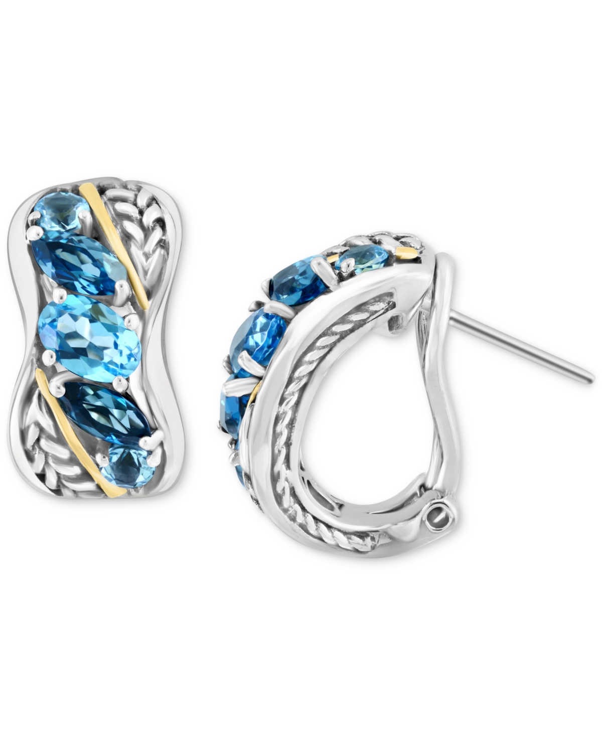 Effy Blue Topaz Hoop Earrings (3-1/3 ct. t.w.) in Sterling Silver & 18k Gold-Plate - Blue Topaz