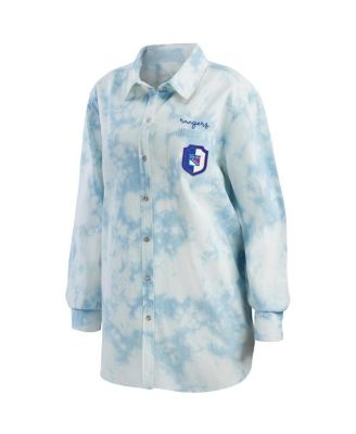 Women's White New York Rangers Oversized Tie-Dye Button-Up Denim Shirt