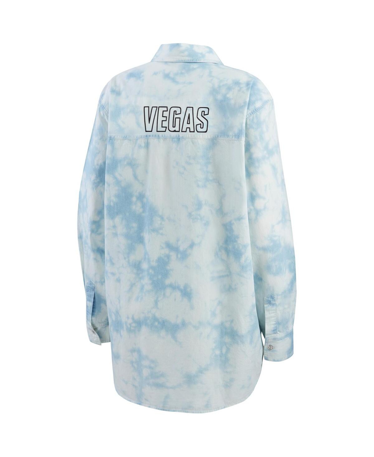 Shop Wear By Erin Andrews Women's  White Vegas Golden Knights Oversized Tie-dye Button-up Denim Shirt