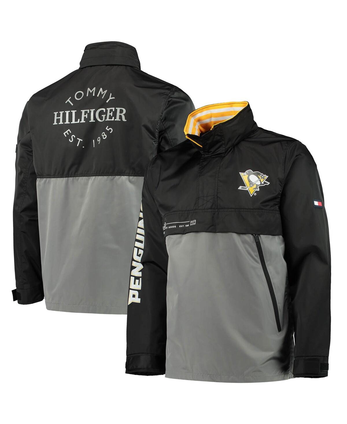 Shop Tommy Hilfiger Men's  Black, Gray Pittsburgh Penguins Anorak Quarter-zip Hoodie Jacket In Black,gray