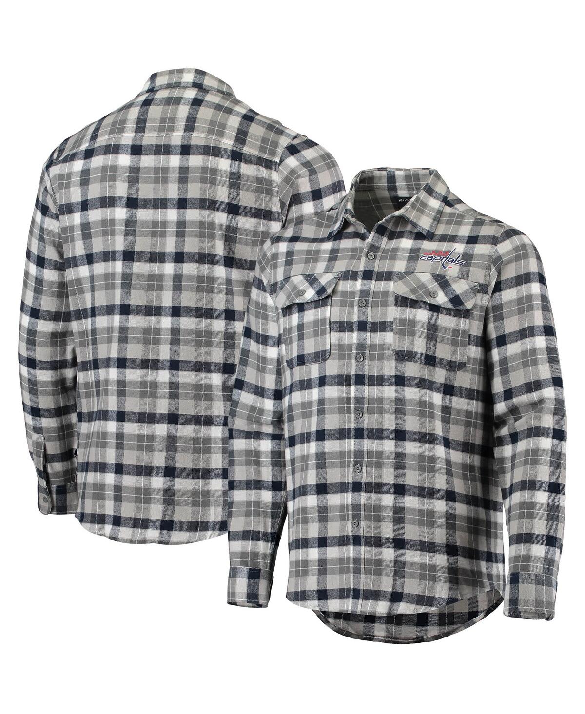 Shop Antigua Men's  Navy And Gray Washington Capitals Ease Plaid Button-up Long Sleeve Shirt In Navy,gray