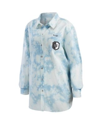Women's White Los Angeles Kings Oversized Tie-Dye Button-Up Denim Shirt