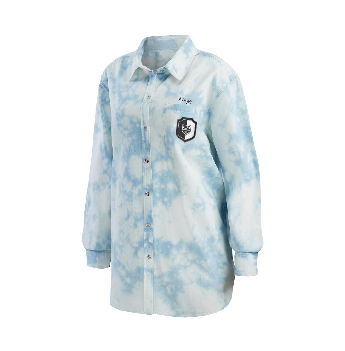 Женская рубашка WEAR by Erin Andrews White Los Angeles Kings Oversized Tie-Dye Button-Up Denim — фото 3