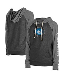 Women's by New Era Heathered Black and Heathered Gray Charlotte FC Jersey Raglan Pullover Hoodie