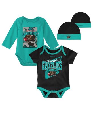 Infant Boys and Girls Black, Turquoise Vancouver Grizzlies Hardwood Classics Bodysuits and Cuffed Knit Hat Set