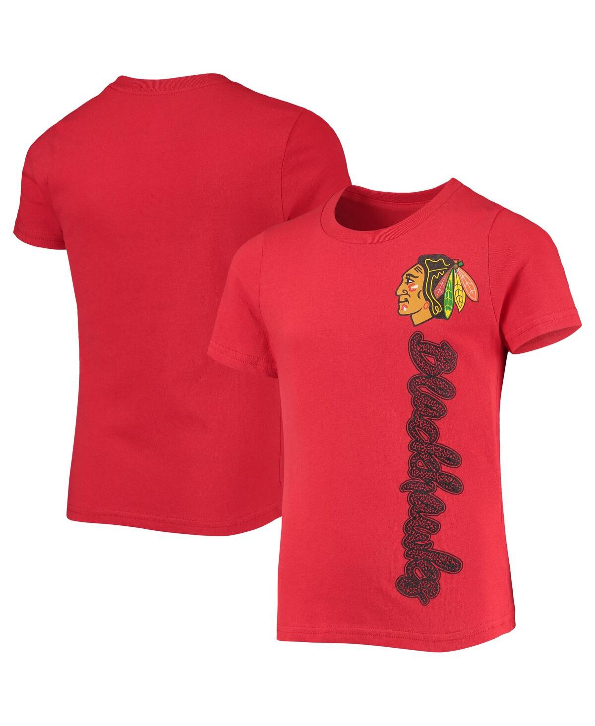 Outerstuff Kids' Big Girls Red Chicago Blackhawks Chenille Script T-shirt