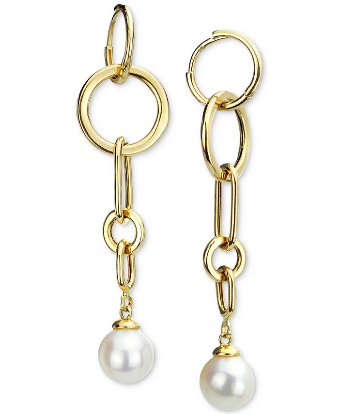 Macy's Cultured Freshwater Pearl (8-9mm) Chain Link Drop Earrings in ...