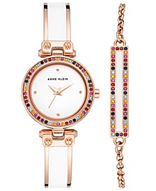 Women's Rose Gold-Tone and White Titanium Alloy Link Bracelet Bangle Watch, 28mm Gift Set