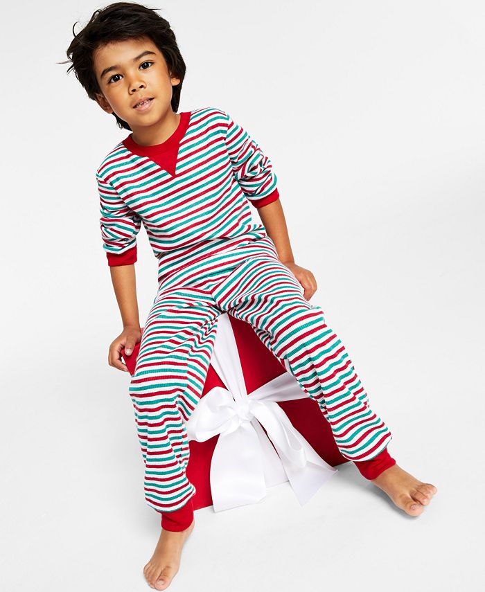 Family Pajamas Matching Kid's Thermal Waffle Holiday Stripe Pajama Set