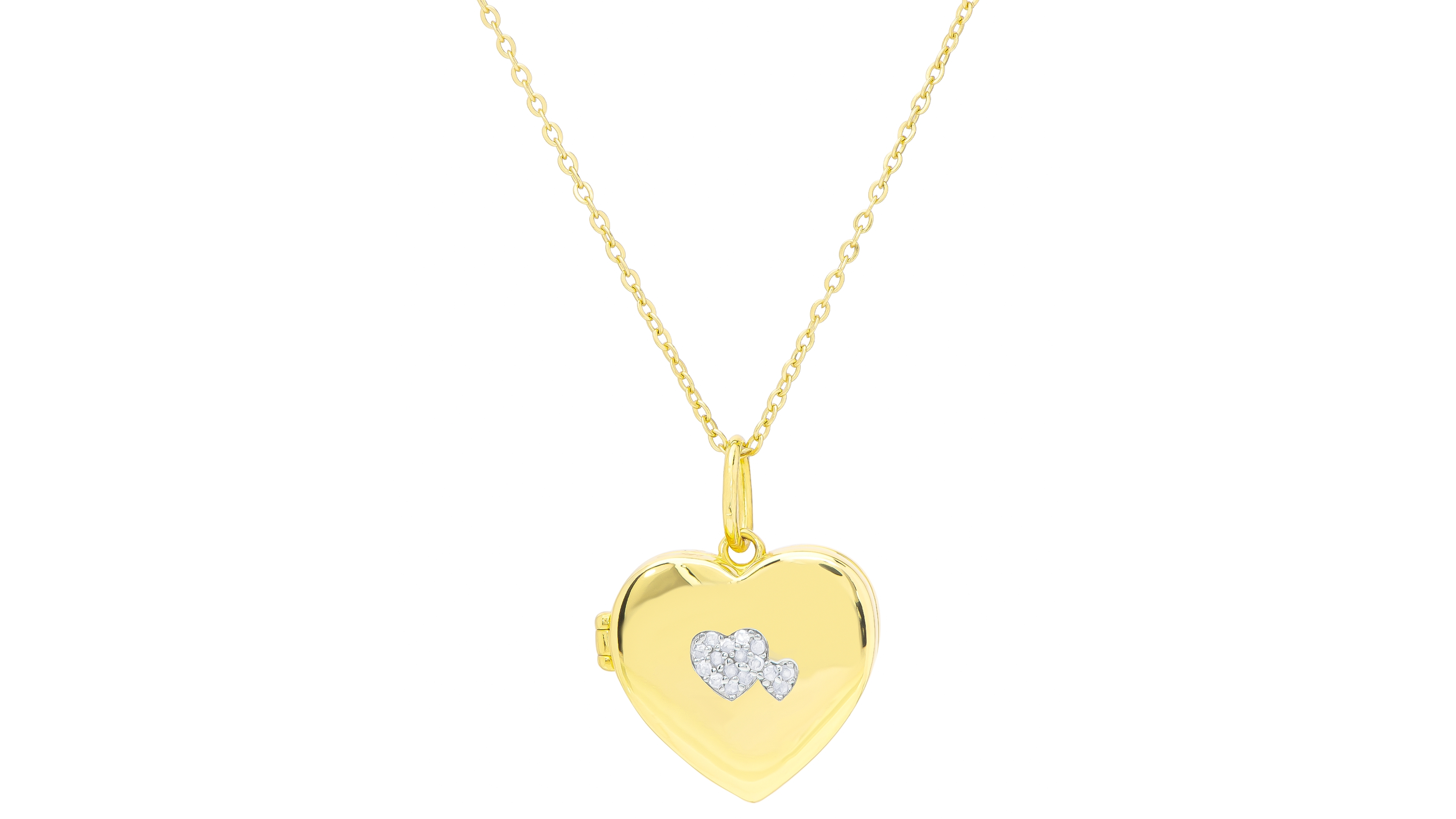 Diamond Heart Locket 18" Pendant Necklace (1/10 ct. t.w.) in 14k Gold-Plated Sterling Silver