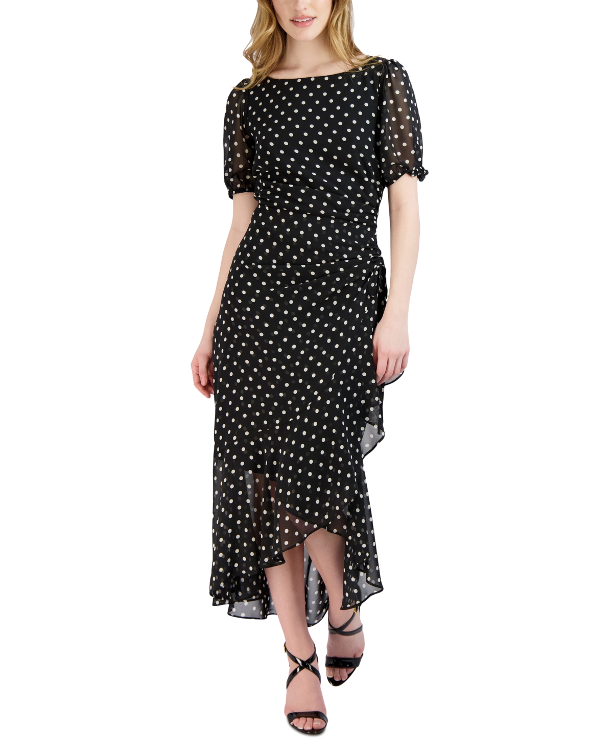 Women's Polka Dot Ruffled Maxi Dress - Black/white