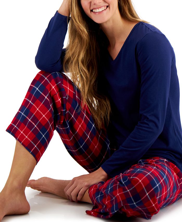 Charter Club Women's Flannel Long Sleeve Mix It Pajama Set, Created for