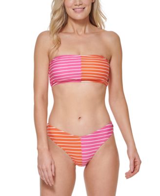 Tommy Hilfiger Split Stripes Long Line Bikini Top V Cut Bikini Bottoms Women's Swimsuit