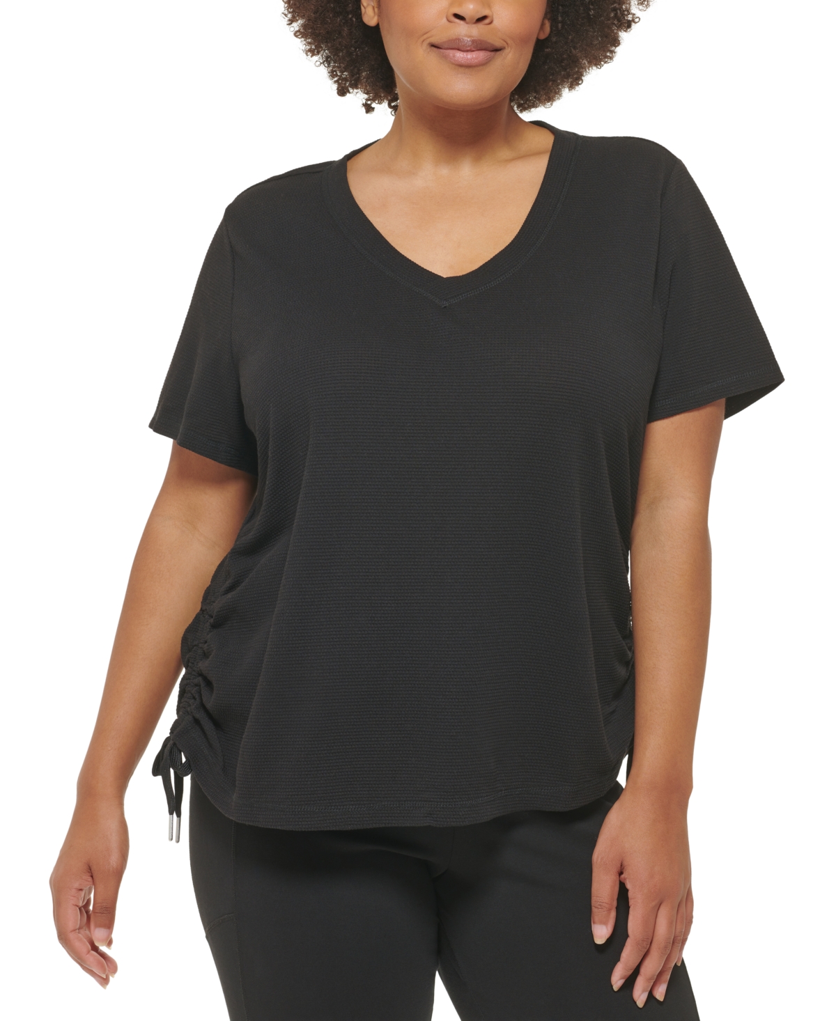 Calvin Klein Performance Plus Size Textured Side Ruched T-Shirt