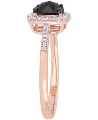 Black Diamond (7/8 ct. t.w.) & White Diamond (1/10 ct. t.w.) Cushion Halo Engagement Ring in 14k Rose Gold