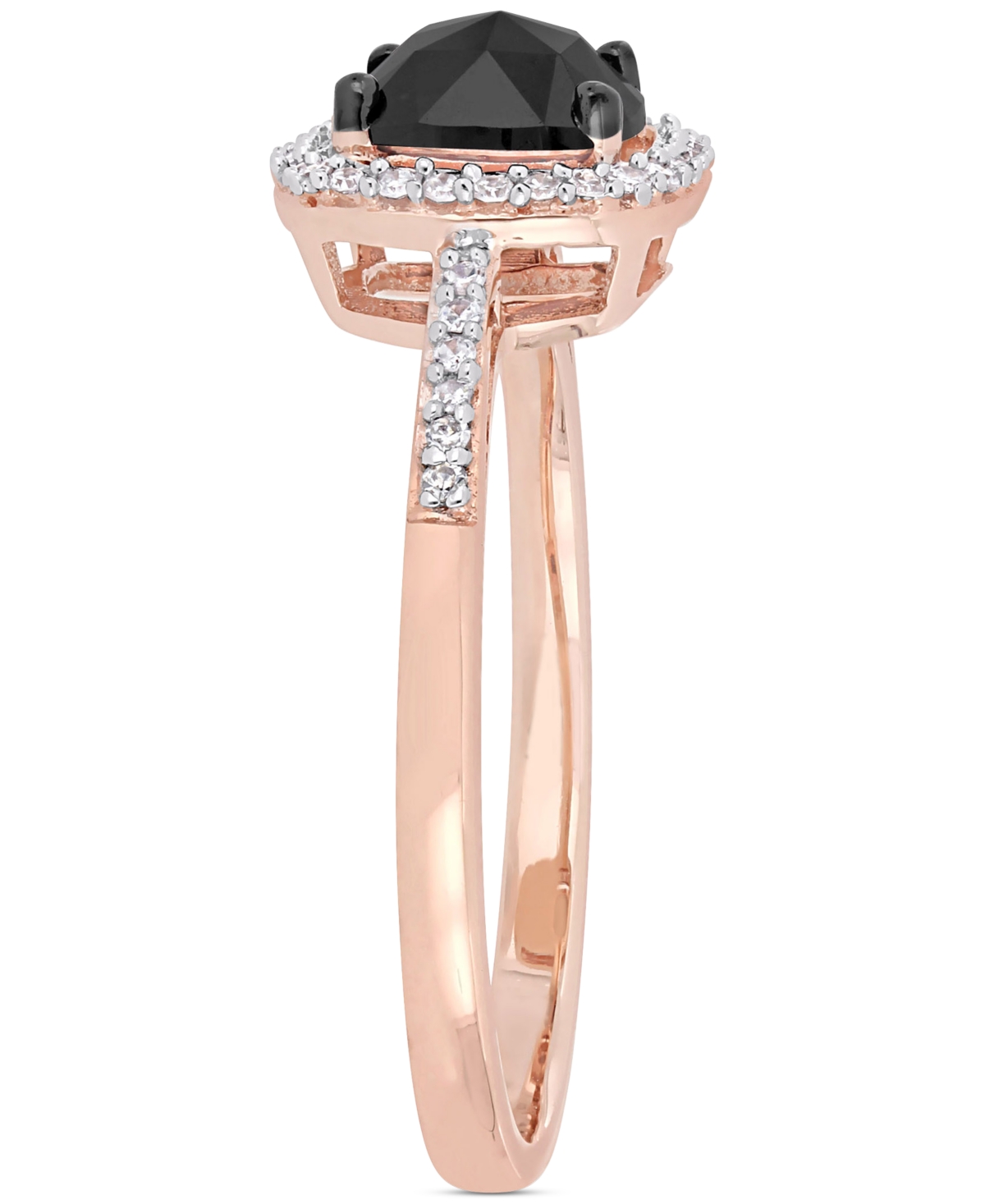 Black Diamond (7/8 ct. t.w.) & White Diamond (1/10 ct. t.w.) Cushion Halo Engagement Ring in 14k- Rose Gold