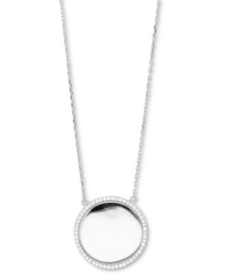 Cubic Zirconia Polished Disc Halo Pendant Necklace, 16" + 2" extender