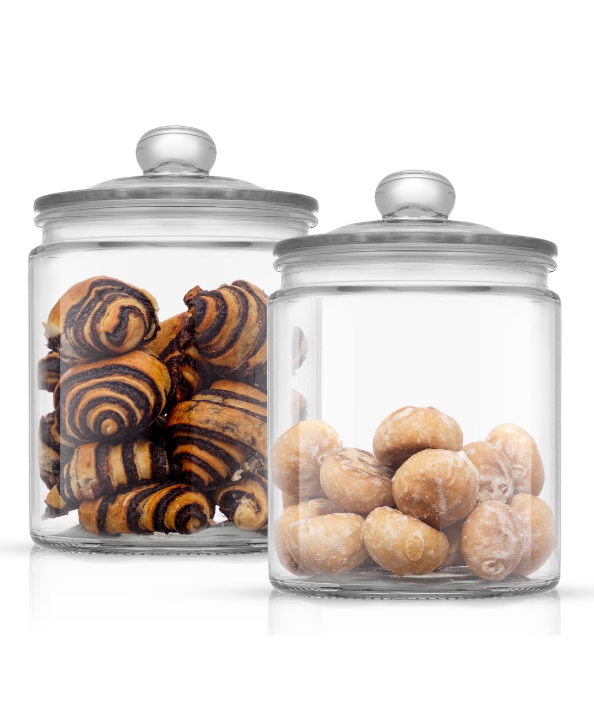 Joyful Round Glass Cookie Jar with Airtight Lids, Set of 2 - Clear