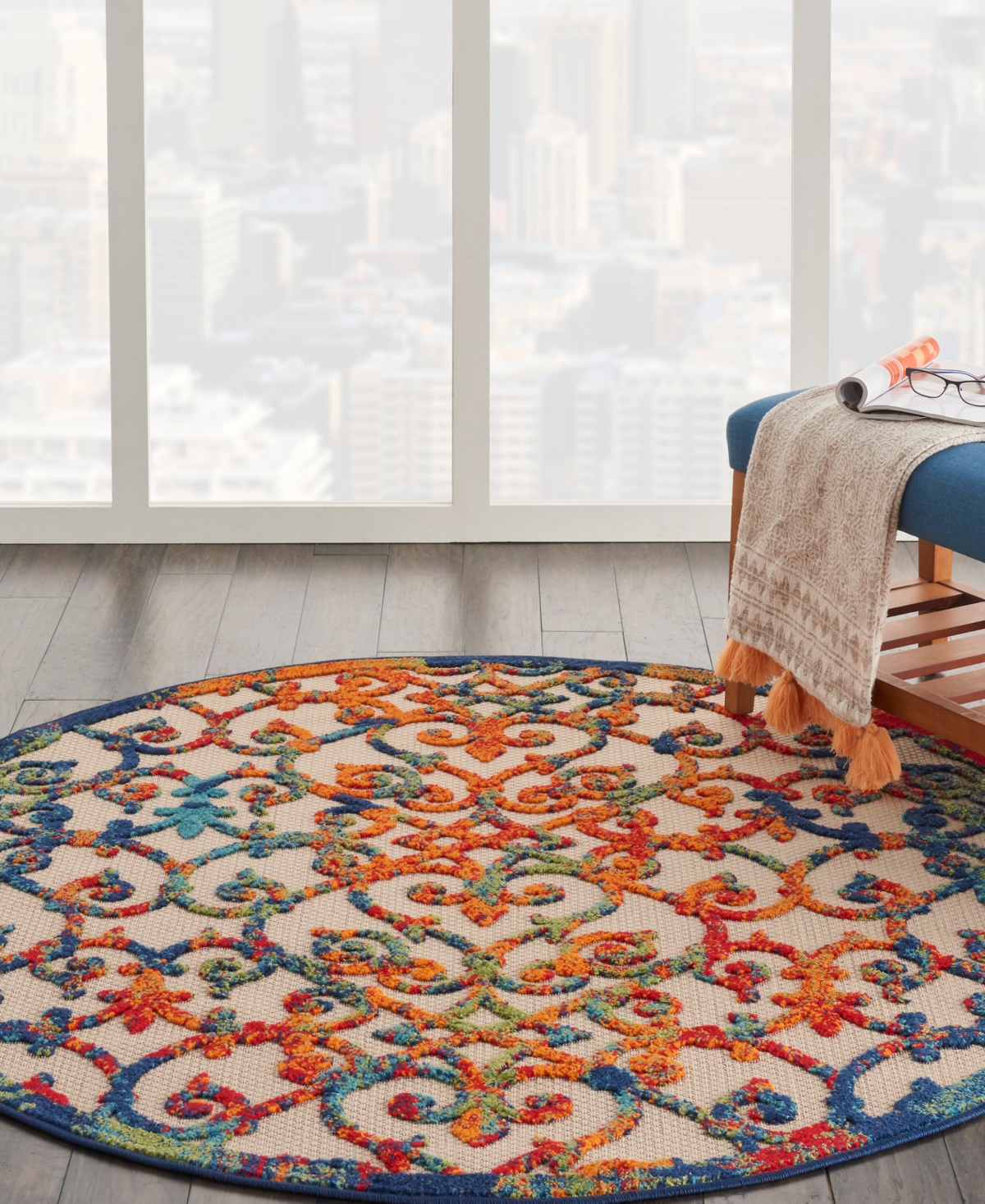 Nourison Home Aloha ALH21 5'3" x 5'3" Round Outdoor Area Rug