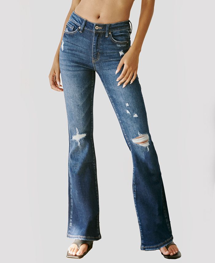 Kancan Women's High Rise Distressed Faded Flare Jeans Macy's