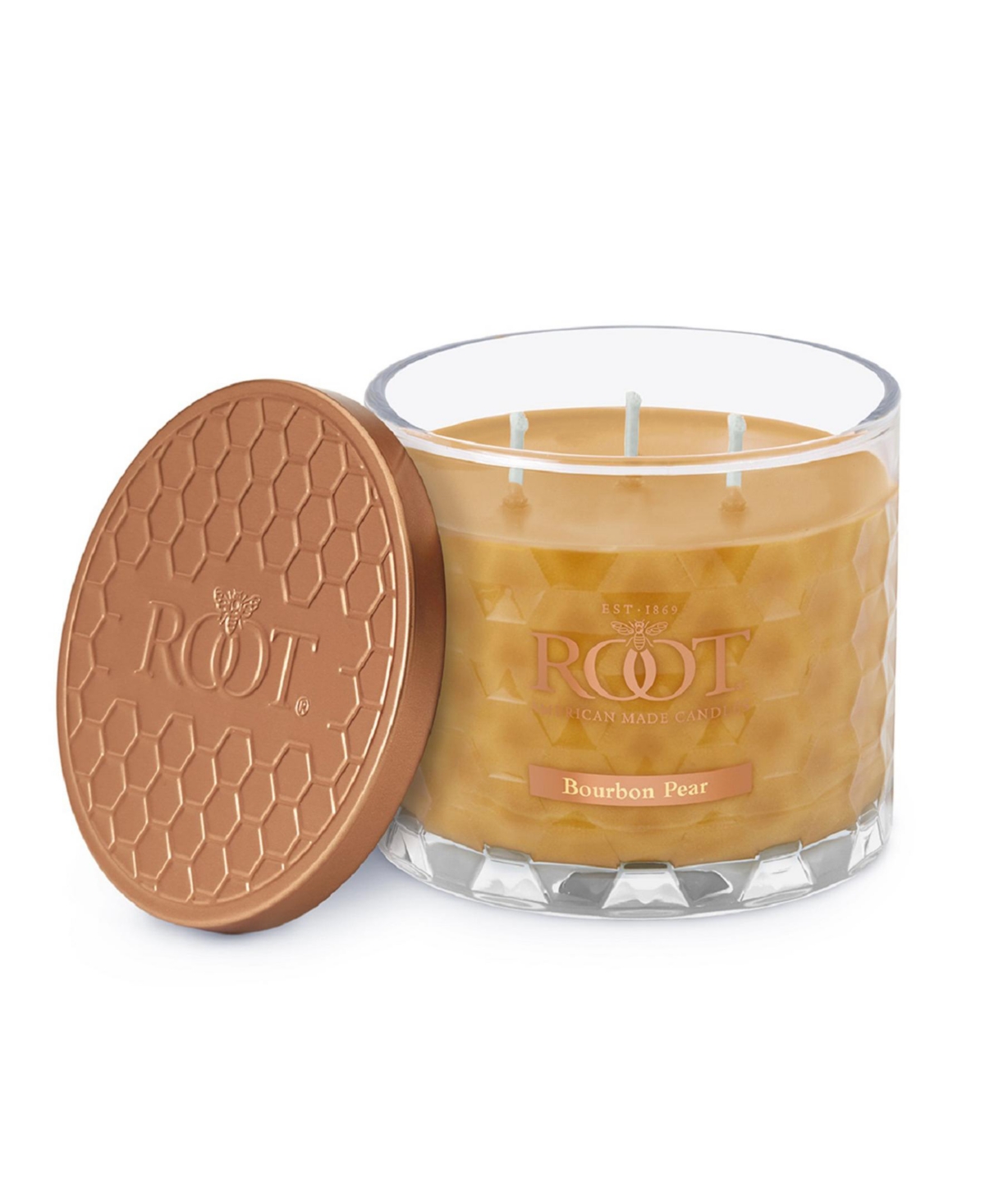 Bourbon Pear Fragrance Honeycomb Glass Jar Candle - Butterscotch