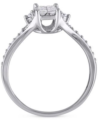 Diamond Emerald Cluster Engagement Ring (1/2 ct. t.w.) in 14k White Gold