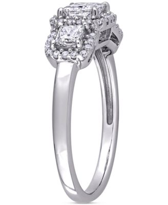 Diamond Princess Halo Three Stone Engagement Ring (1 ct. t.w.) in 14k White Gold