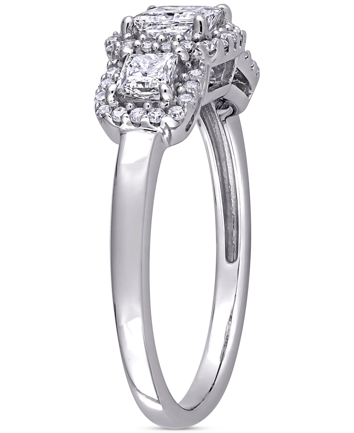 Diamond Princess Halo Three Stone Engagement Ring (1 ct. t.w.) in 14k- White Gold