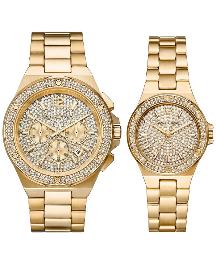 Michael Kors Men's and Women's Lennox Gold-Tone Stainless Steel Bracelet  Watch Set, 2 Pieces & Reviews - All Watches - Jewelry & Watches - Macy's
