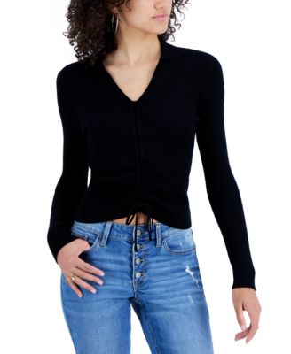 IOT Juniors' Ruched Ribbed Sweater 