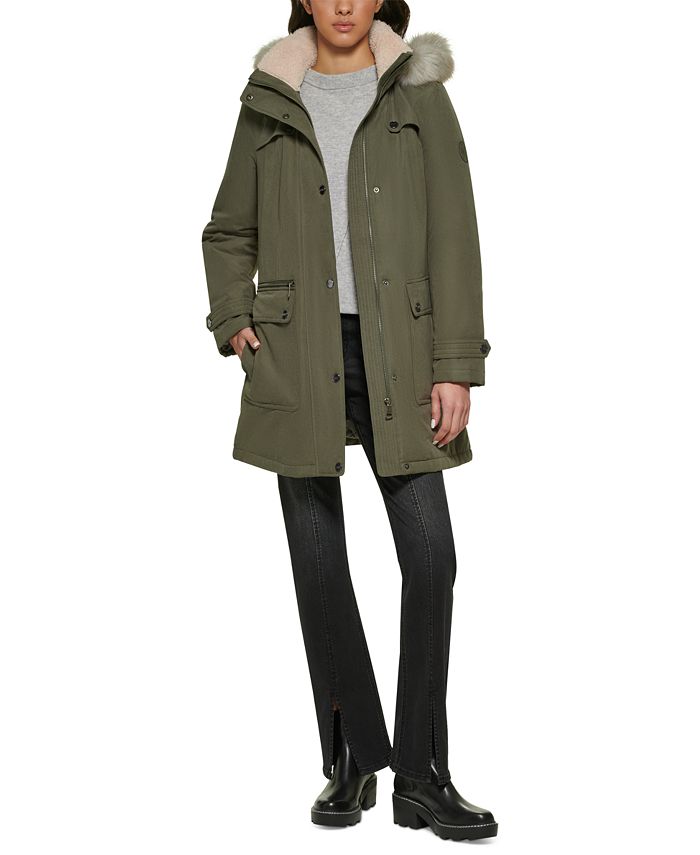 DKNY Women's Belted Faux-Fur-Trim Hooded Anorak & Reviews - Coats ...
