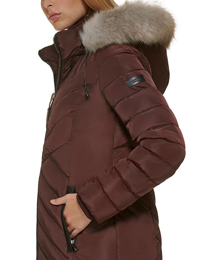 DKNY Women's FauxFurTrim Hooded WaterResistant Puffer Coat & Reviews