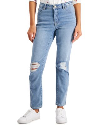 Style & Co Petite Mid-Rise Natural Ripped Straight-Leg Jeans, Created ...