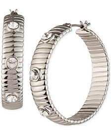 Silver-Tone Medium Crystal Omega-Style Hoop Earrings, 1.31"