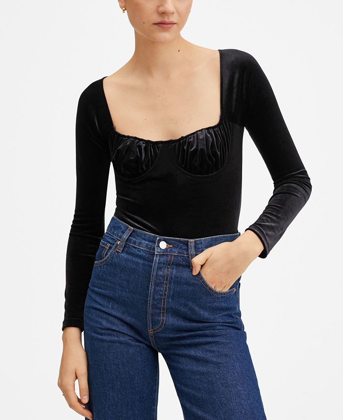 MANGO Women s Velvet Bra Effect Bodysuit Macy s