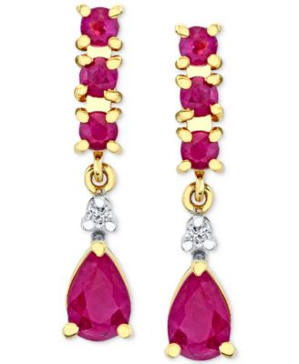 Ruby (1-5/8 ct. t.w.) & Diamond (1/20 ct. t.w.) Drop Earrings in 14k Gold