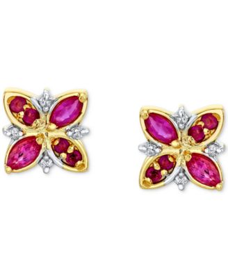 Ruby (5/8 ct. t.w.) & Diamond (1/20 ct. t.w.) Cluster Stud Earrings in 14k Gold